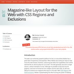 Magazine-like Layout for the Web with CSS Regions and Exclusions