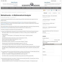 Mahabharata – A Mathematical Analysis