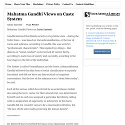 Mahatma Gandhi Views on Caste System