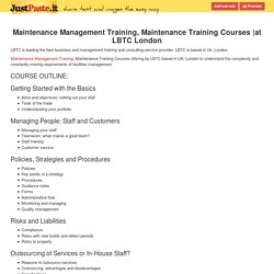 Maintenance Management Training, Maintenance Training Courses