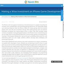 Making a Wise Investment on iPhone Game Development