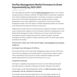 Facility Management Market Foreseen to Grow Exponentially by 2021-2031 – Telegraph