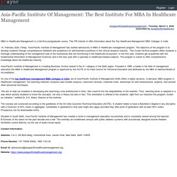 MBA In Healthcare Management In India