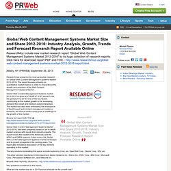Global Web Content Management Systems Market Size and Share 2012-2016: Industry Analysis, Growth, Trends and Forecast Research Report Available Online