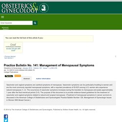 Practice Bulletin No. 141: Management of Menopausal Symptom... : Obstetrics & Gynecology