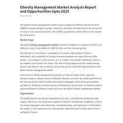 Obesity Management Market Analysis Report and Opportunities Upto 2025 – Telegraph