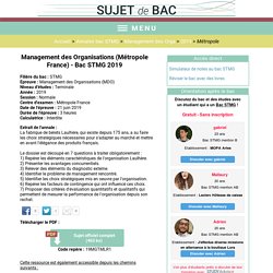 Annale de Management des Organisations (Métropole France) en 2019 au bac STMG