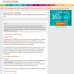 Cours de Management des organisations Terminale STMG - Les intérêts des parties prenantes