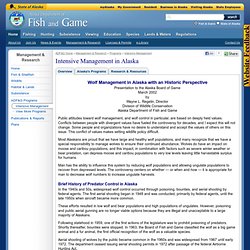 Wolf Management in Alaska with an Historic Perspective, Alaska Department of Fish and Game
