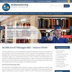 ACS RPL For ICT Managers NEC - Anzsco 135199 – Skills Assessment