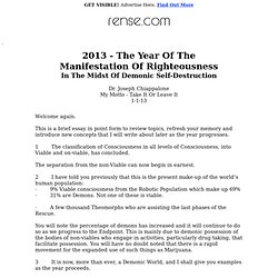 2013 - The Year Of The Manifestation Of Righteousness