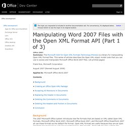 Manipulating Word 2007 Files with the Open XML Format API (Part 1 of 3)