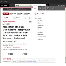 Association of Spinal Manipulative Therapy With Clinical Benefit and Harm for Acute Low Back Pain: Systematic Review and Meta-analysis