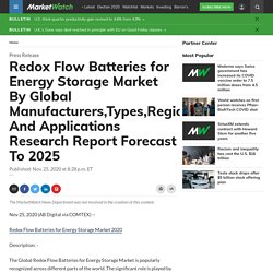 Global Redox Flow Batteries for Energy Storage Market Outlook, Industry Analysis and Prospect 2025