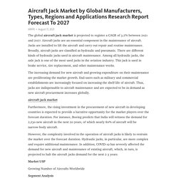 Aircraft Jack Market by Global Manufacturers, Types, Regions and Applications Research Report Forecast To 2027 – Telegraph
