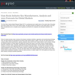 Gum Rosin Industry Key Manufacturers, Analysis and 2021 Forecasts for Global Markets