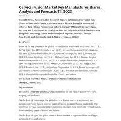 Cervical Fusion Market Key Manufactures Shares, Analysis and Forecasts Till 2023 – Telegraph