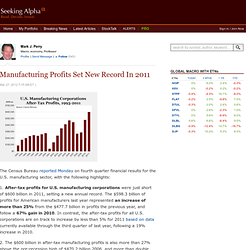 Manufacturing Profits Set New Record In 2011