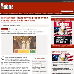 Mariage gay: l'Etat devrait proposer une simple union civile pour tous