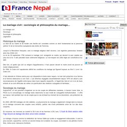 Le mariage civil : sociologie et philosophie du mariage... France Nepal - Nepal France info