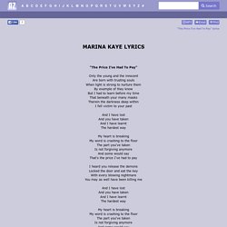 MARINA KAYE LYRICS - The Price I've Had To Pay