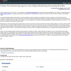 Fairfax Web Marketing Agency Lists Digital Marketing Internship Benefits