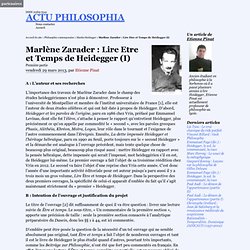 Marlène Zarader : Lire Etre et Temps de Heidegger (I)