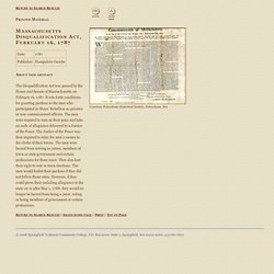Shays' Rebellion - Printed Material: Massachusetts Disqualification Act, February 16, 1787