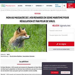Non au massacre de 1 450 renards en Seine maritime pour régulation et par peur de virus.
