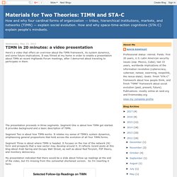 Materials for Two Theories: TIMN and STA-C: TIMN in 20 minutes: a video presentation