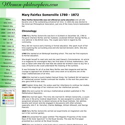 Mary Fairfax Somerville 1780 - 1872, mathematicain, scientist, philosophers