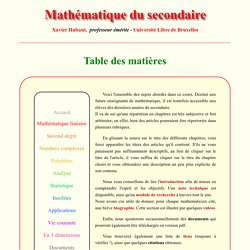 Mathématique du secondaire - Sommaire - X.Hubaut ULB