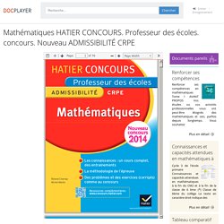 Mathématiques HATIER CONCOURS. Professeur des écoles. concours. Nouveau ADMISSIBILITÉ CRPE