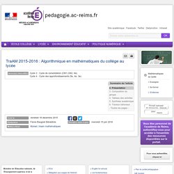 TraAM 2015-2016 : Algorithmique en mathématiques du collège au lycée