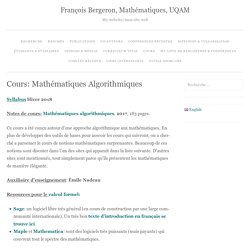 Cours: Mathématiques algorithmiques – François Bergeron, Mathématiques, UQAM