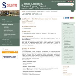 LU1MA001 - Mathématiques 1 - Licence Sciences, Technologies, Santé