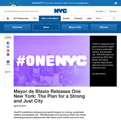 Mayor de Blasio Releases One New York: The Plan for a Strong and Just City