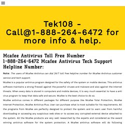 Mcafee Antivirus Technical Support Phone Number - 1-888-264-6472 - TEKLOS