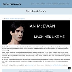Ian McEwan Website: Machines Like Me