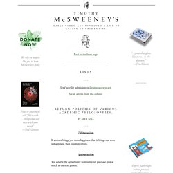 McSweeney’s Internet Tendency: List: Return Policies of Various Academic Philosophies.