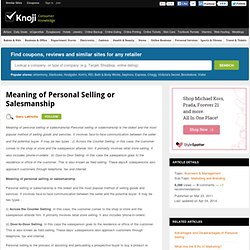 Meaning of Personal Selling or Salesmanship