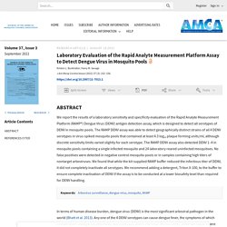 JOURNAL OF THE AMERICAN MOSQUITO CONTROL ASSOCIATION 18/08/21 Laboratory Evaluation of the Rapid Analyte Measurement Platform Assay to Detect Dengue Virus in Mosquito Pools