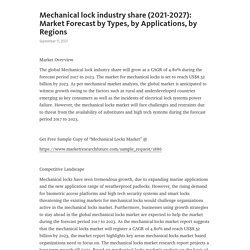 Mechanical lock industry share (2021-2027): Market Forecast by Types, by Applications, by Regions – Telegraph