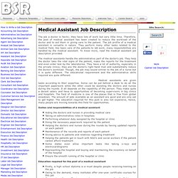 Medical Assistant Job Descriptions, Medical Assistant Job Description