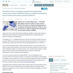 PharmaMar annonce que l'Agence espagnole des médicaments a autorisé l'essai clinique APLICOV-PC portant sur l'Aplidin® (plitidepsine) pour le traitement des patients atteints de COVID-19