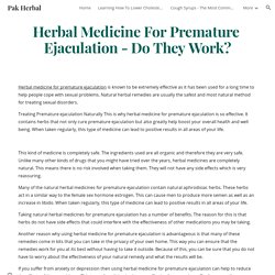 Pak Herbal - Herbal Medicine For Premature Ejaculation - Do They Work?