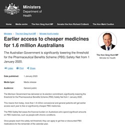 Earlier access to cheaper medicines for 1.6 million Australians