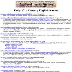 Medieval Naming Guides: Early 17th Century English Names