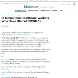 In Memoriam: Healthcare Workers Who Have Died of COVID-19 (updating)