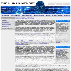 Memory Recall/Retrieval - Memory Processes